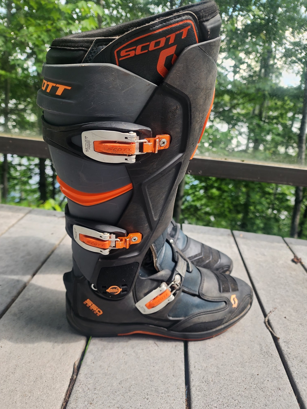 Scott Black and Orange Motocross Boots with Silver Buckles